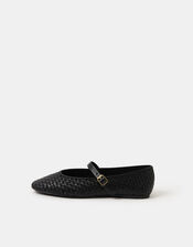 Woven Mary Jane Ballet Flats, Black (BLACK), large