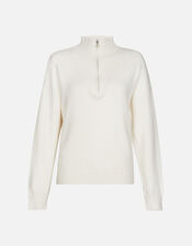 Quarter Pearl Zip Jumper , Cream (CREAM), large