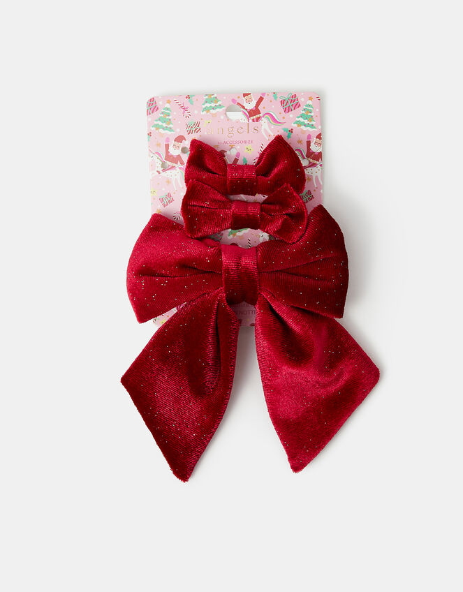 3-Pack Girls Velvet Bow Hair Clips, , large