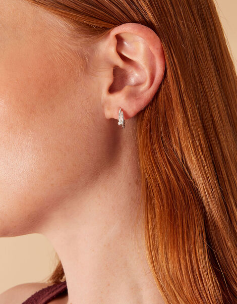 Sterling Silver Nail Hoop Earrings, , large