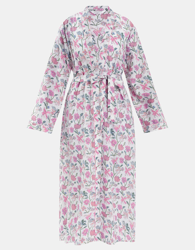 Jasmine Print Cotton Dressing Gown, Pink (PINK), large
