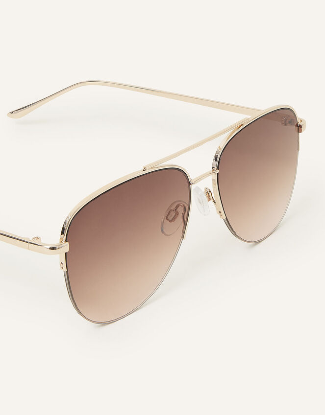 Half Frame Aviator Sunglasses, Gold (GOLD), large