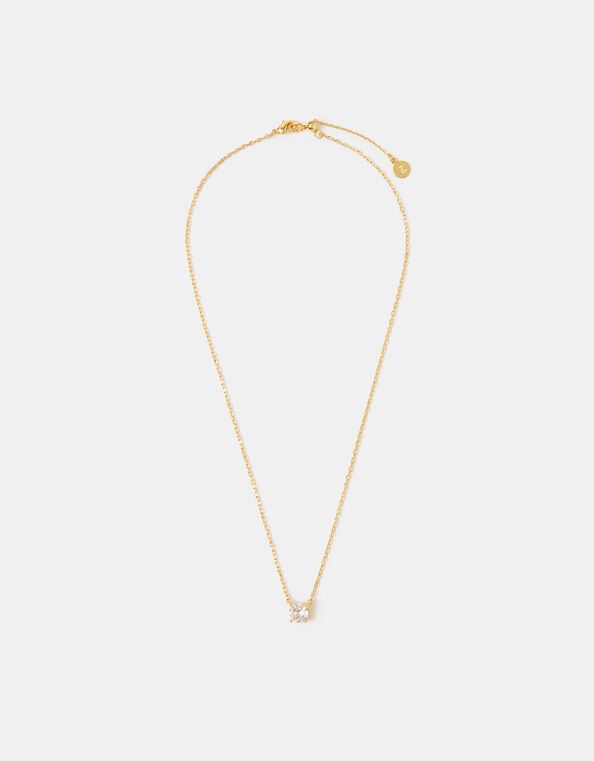 14ct Gold-Plated Cubic Zirconia Pendant Necklace, , large