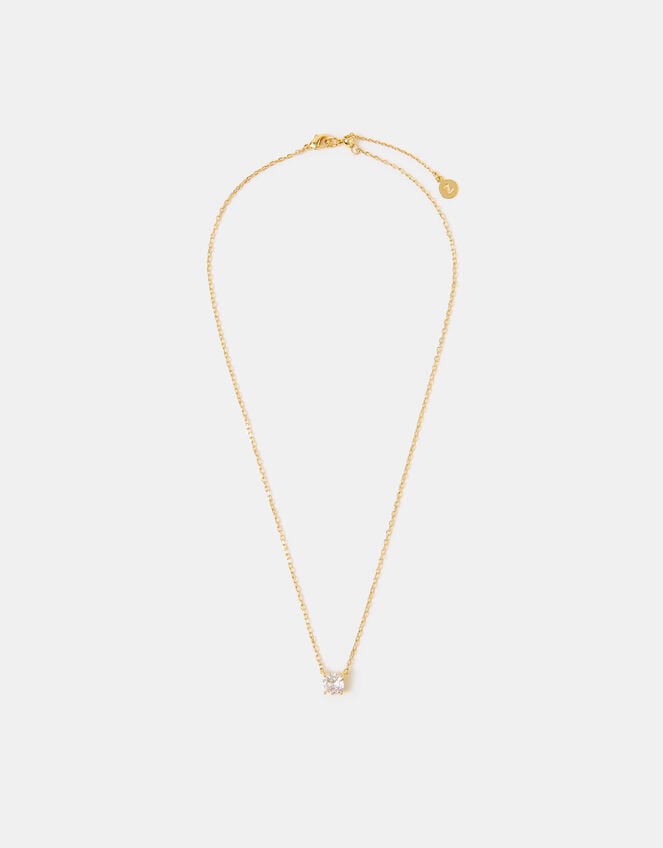 14ct Gold-Plated Cubic Zirconia Pendant Necklace, , large