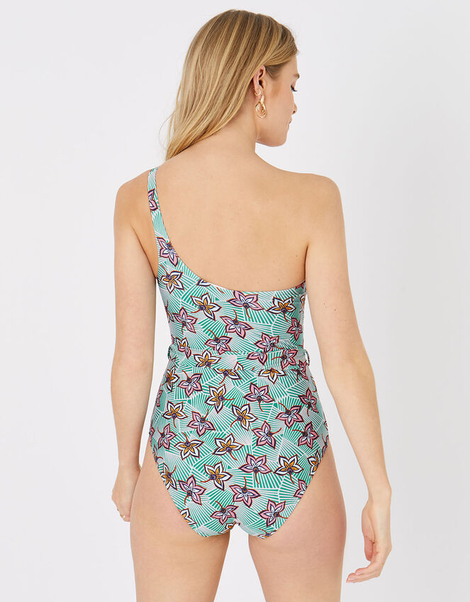 Geo Floral One-Shoulder Swimsuit, Green (GREEN), large