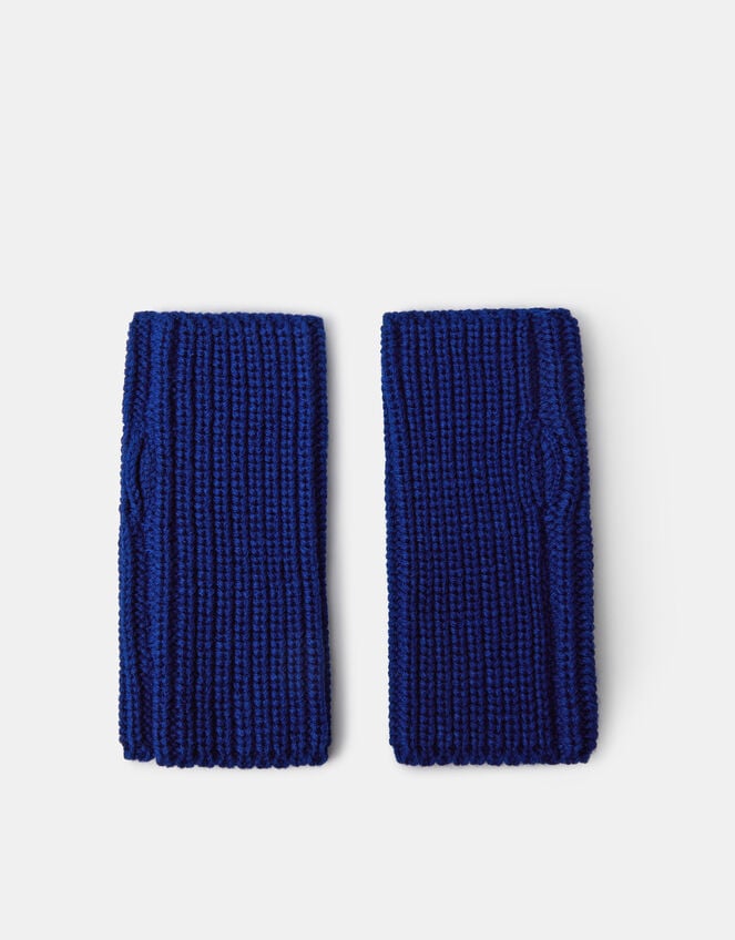 Chunky Knit Wrist Warmers, Blue (BLUE), large