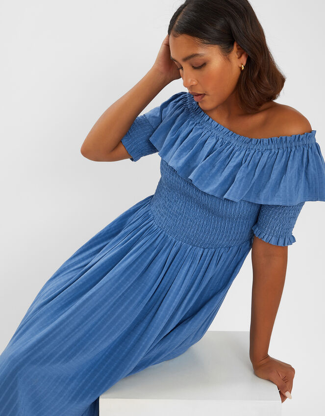 Off-The-Shoulder Smocked Maxi Dress, Blue (BLUE), large