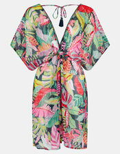 Tropical Print Chiffon Kaftan, Black (BLACK), large