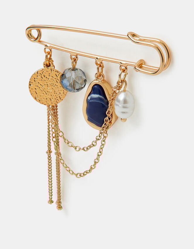 Safety Pin Charm Brooch, , large