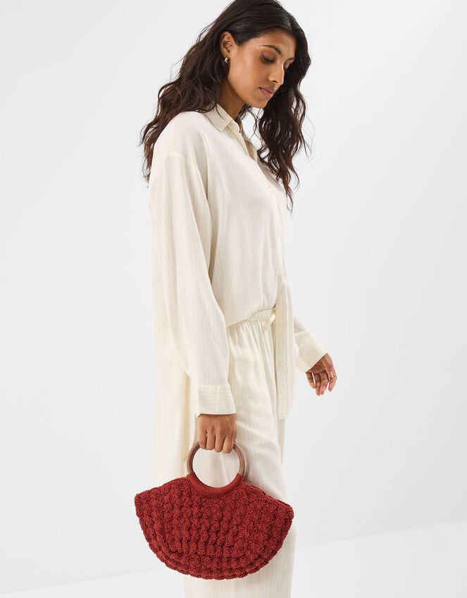 Wooden Handle Macramé Bag, , large