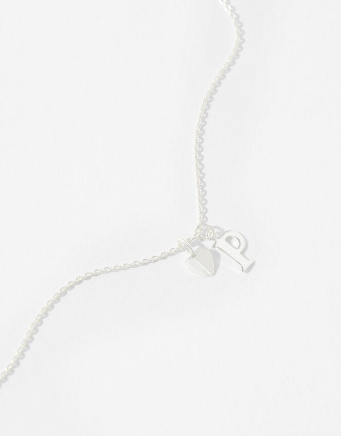 Sterling Silver Heart Initial Necklace - P, , large