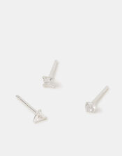 3-Pack Sterling Silver Shape Cubic Zirconia Stud Earrings, , large