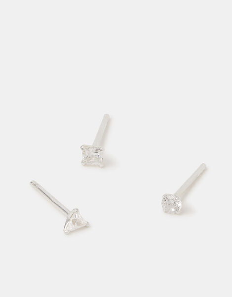 3-Pack Sterling Silver Shape Cubic Zirconia Stud Earrings, , large