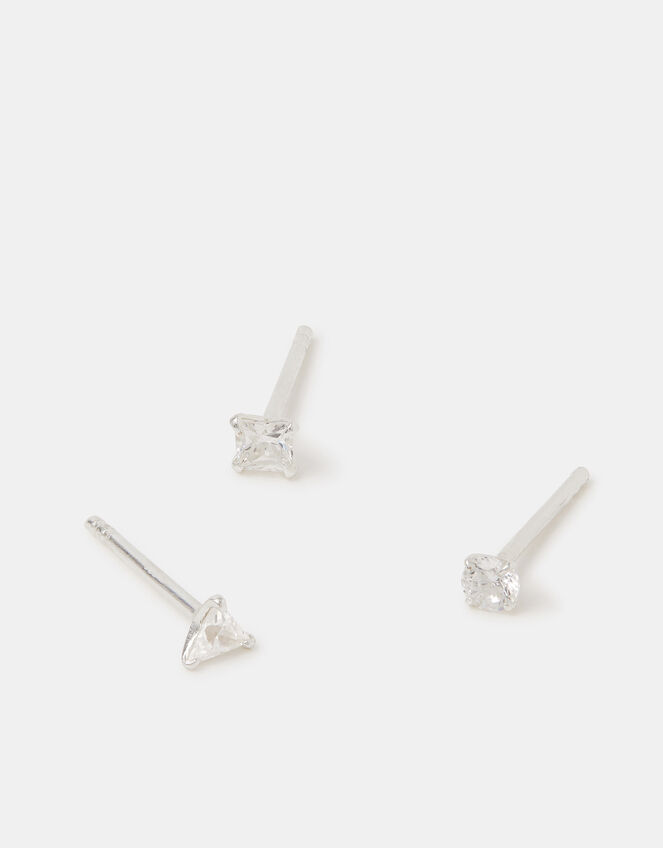 3-Pack Sterling Silver Shape Cubic Zirconia Stud Earrings, , large