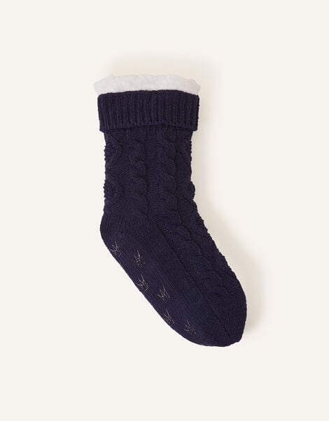 Cable Slipper Socks, Blue (NAVY), large