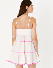 Tie Front Ricrac Mini Dress , Ivory (IVORY), large