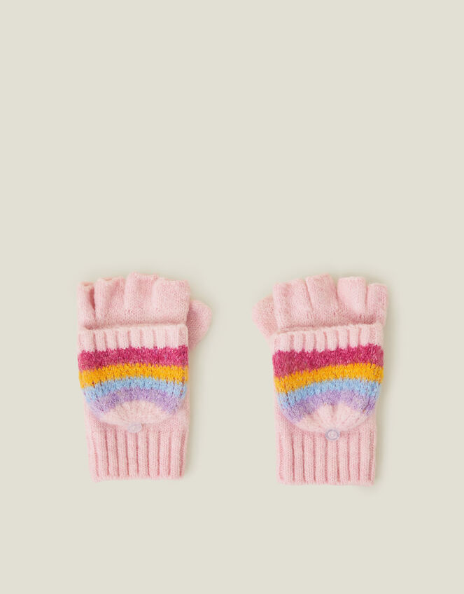 Girls Stripe Fingerless Mitten Gloves, Multi (BRIGHTS MULTI), large