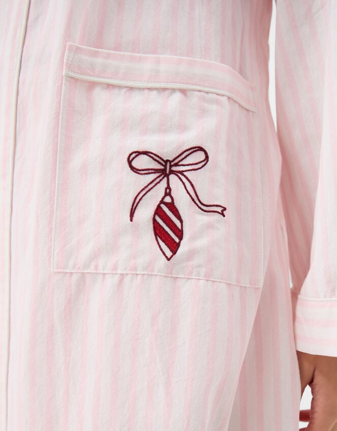 Stripe Embroidered Dressing Gown, Pink (PINK), large