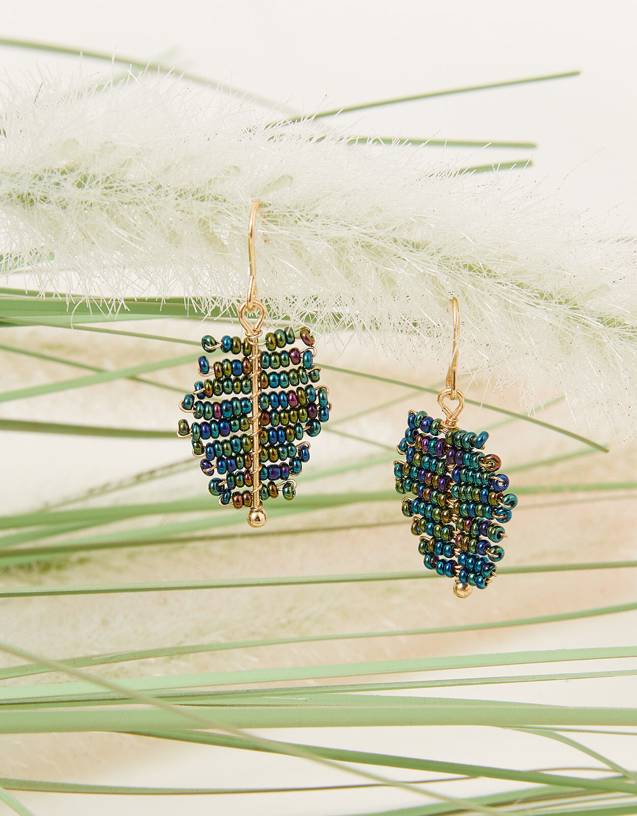 Beaded Leaf Earrings