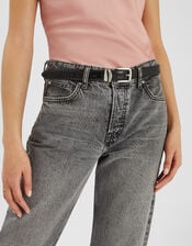 Faux Croc Skin Belt , Black (BLACK), large