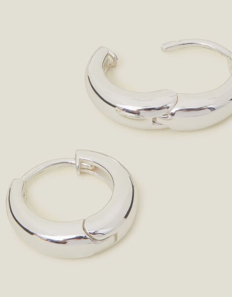 Sterling Silver-Plated Chunky Huggie Hoops, , large