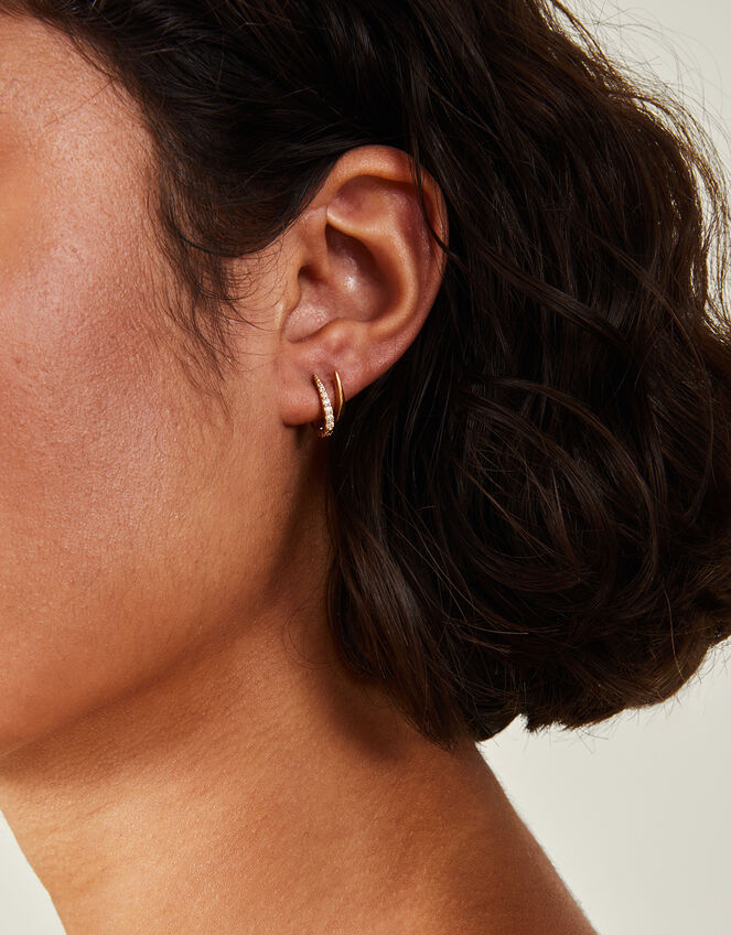 2-Pack 14ct Gold-Plated Pointed Hoop Earrings, , large