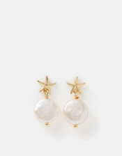14ct Gold-Plated Starfish Pearl Drop Earrings, , large