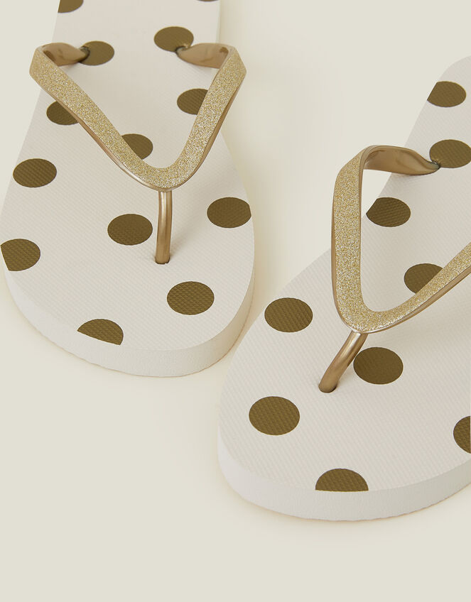 Metallic Polka Dot Flip Flops, Gold (GOLD), large