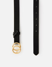 Double Hoop Skinny Belt , Black (BLACK), large