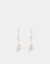 Sterling Silver Star Charm Hoop Earrings, , large