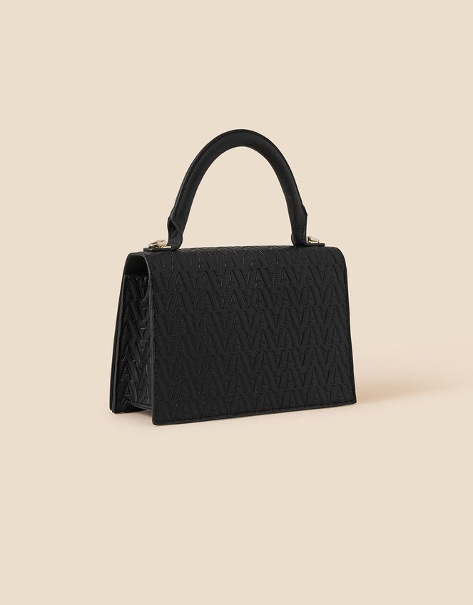 Small Logo Embossed Handheld Bag, Black (BLACK), large