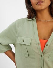 Cap Sleeve Boxy Shirt, Green (KHAKI), large