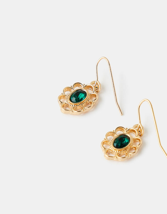 Filigree Emerald Short Drop Earrings, , large