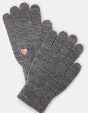 Heart Embroidered Touchscreen Gloves, Grey (GREY), large