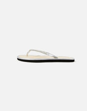 Crystal Embellished Seagrass Flip Flops, Silver (SILVER), large