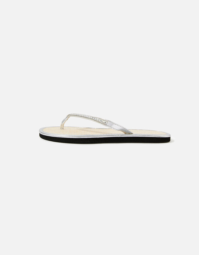 Crystal Embellished Seagrass Flip Flops, Silver (SILVER), large