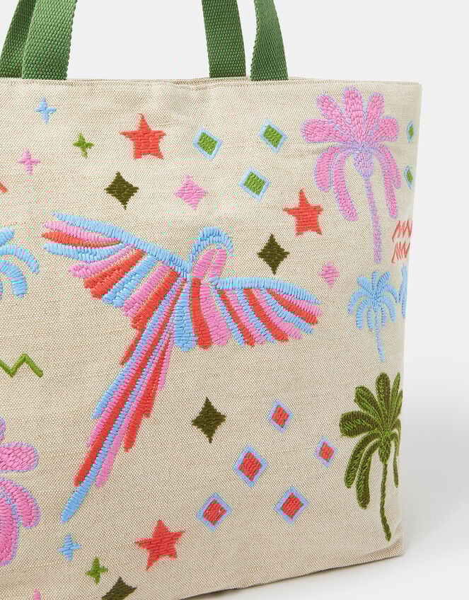 Tropical Embroidered Tote Beach Bag, , large
