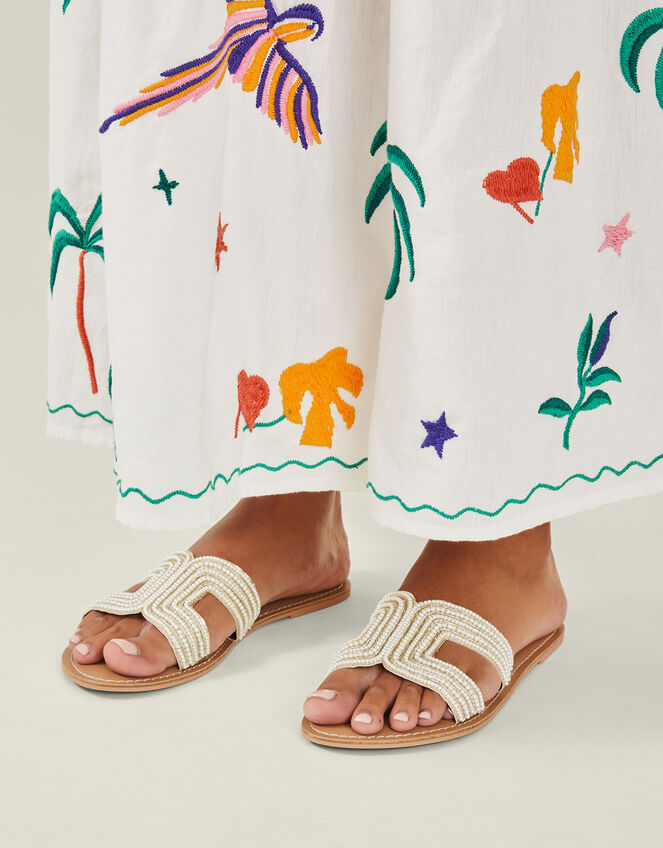 Pearl Embellished Cut-Out Sliders, Cream (PEARL), large
