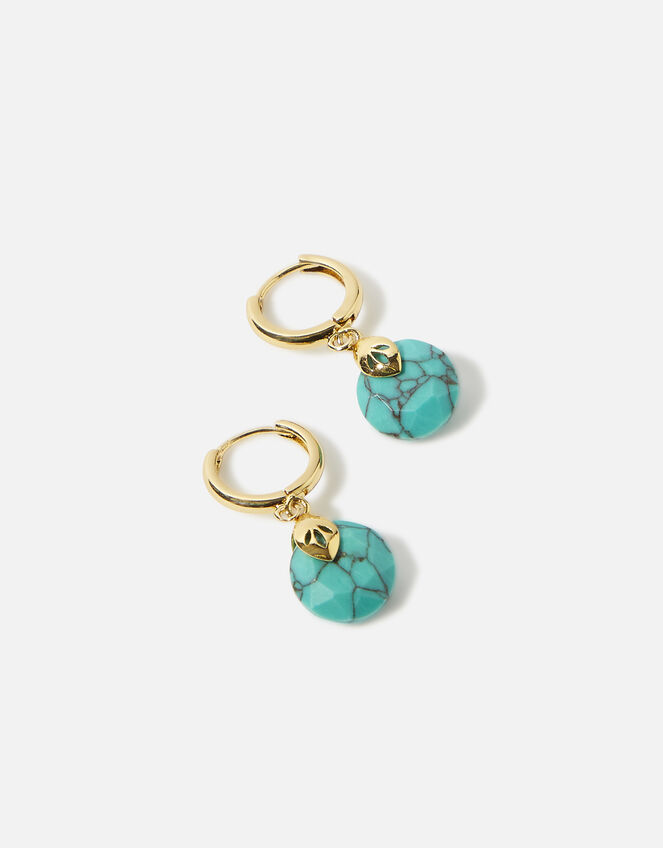 14ct Gold-Plated Turquoise Circle Huggie Hoops, , large