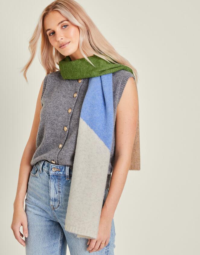 Colour Block Knit Scarf, , large