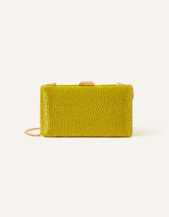 Beaded Hardcase Clutch Bag, Green (LIME), large