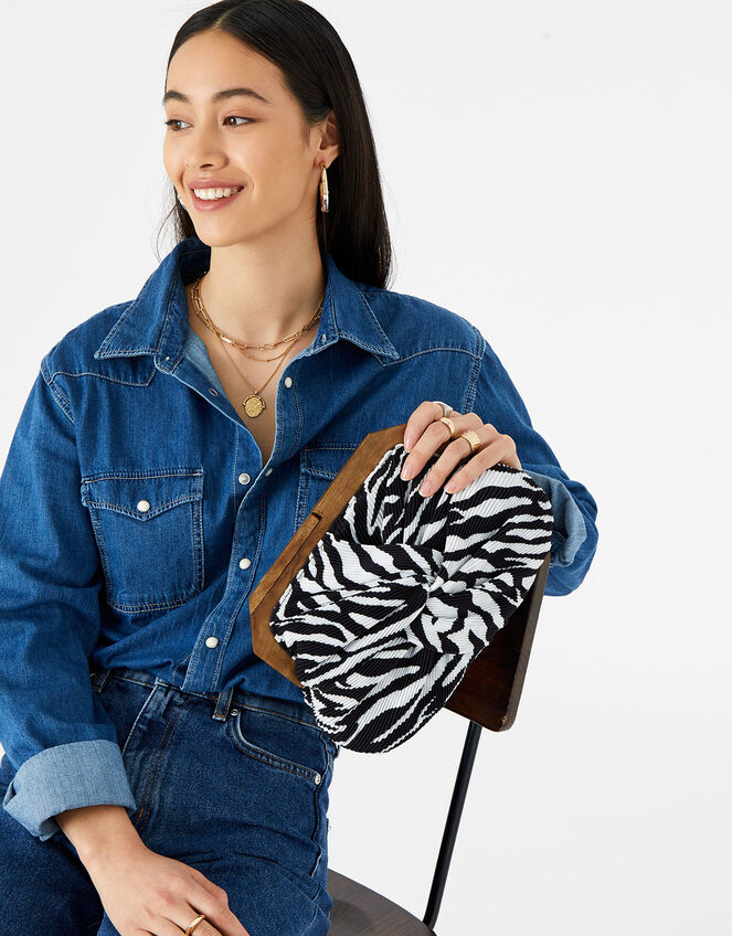 Zebra Pleated Clutch Bag , , large