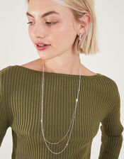 Sterling Silver Plated Long Leaf Necklace, , large
