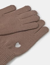 Heart Embroidered Touchscreen Gloves, Mink (MINK), large