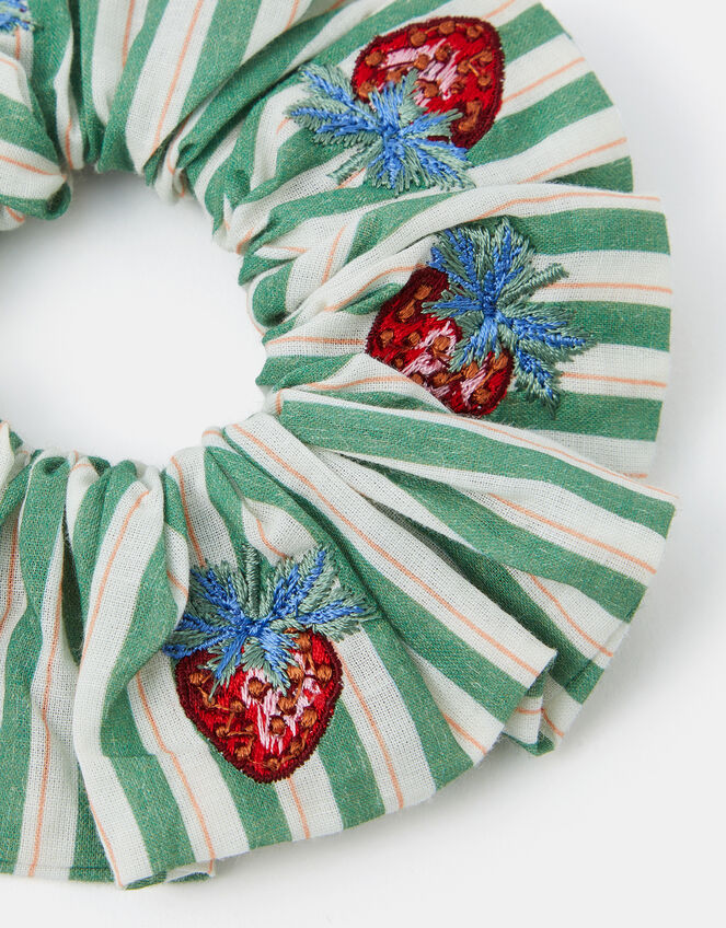 Strawberry Embroidered Stripe Scrunchie, , large
