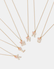 Girls Butterfly Initial Pendant Necklace, Pink (PINK), large