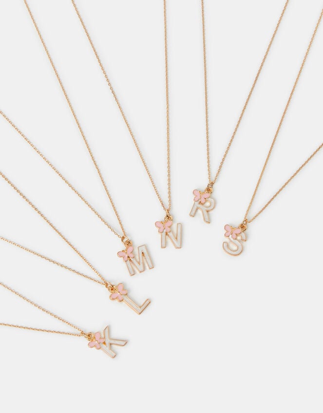 Girls Butterfly Initial Pendant Necklace, Pink (PINK), large