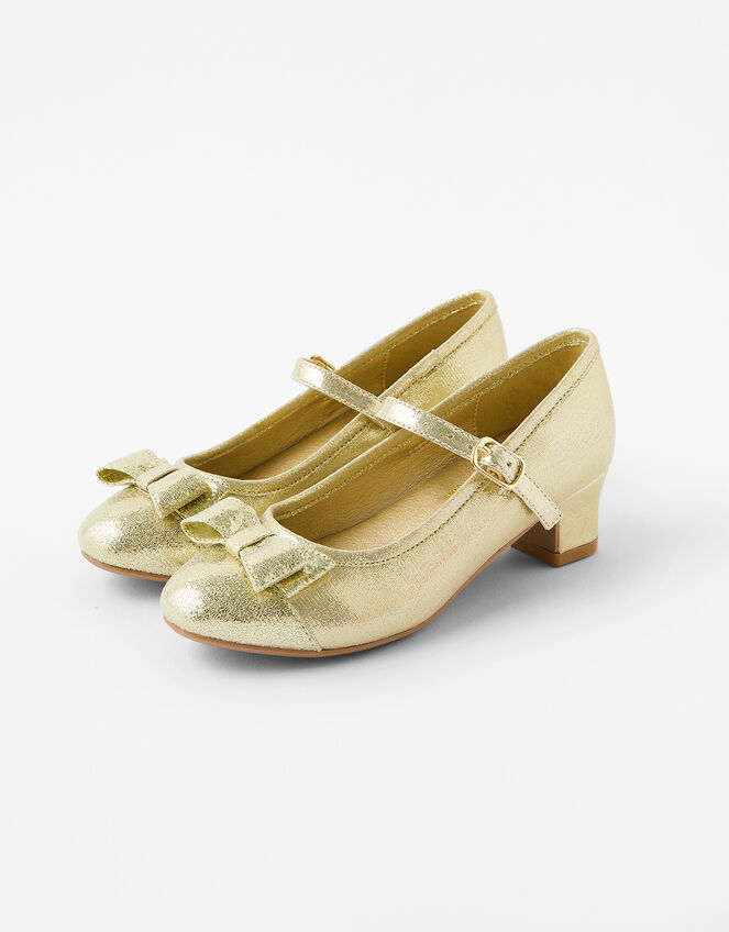 Girls Bow Shimmer Flamenco Shoes, Gold (GOLD), large