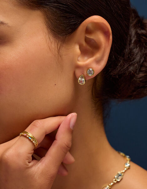 2-Pack 14ct Gold-Plated Cubic Zirconia Stud Earrings, Gold (GOLD), large