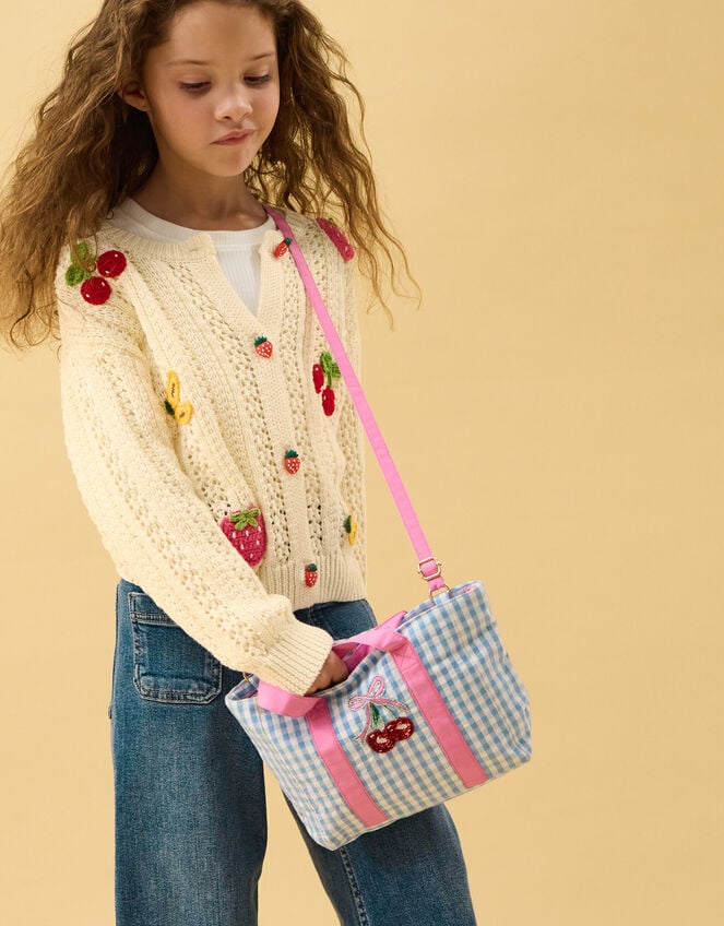 Girls Mini Cherry Gingham Tote Bag, , large